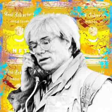 Andy Warhol in a public phone booth photography mixed media digital NFT artwork
