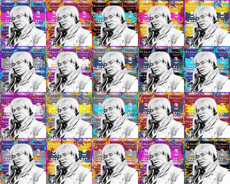 Andy Warhol on a public payphone in New York, 1982 NFT multi colour collage