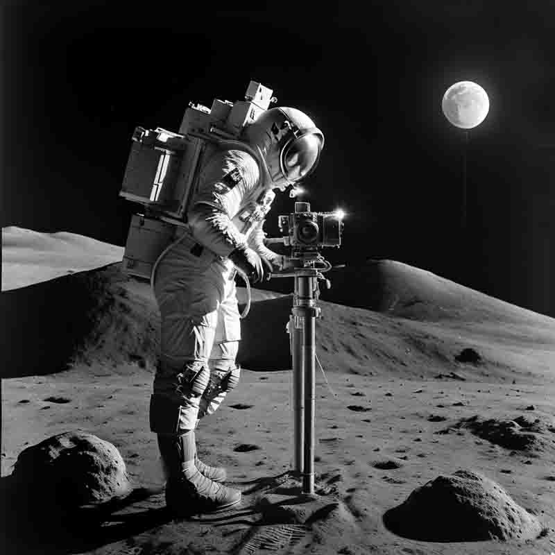 Astronaut on the moon takes photos