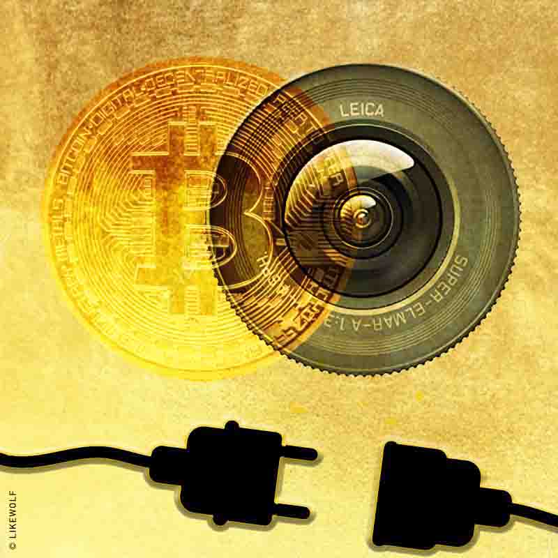 Bitcoin and Camera lens artwork by Likewolf