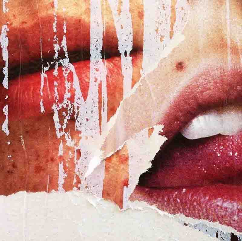 Torn poster of two mouths