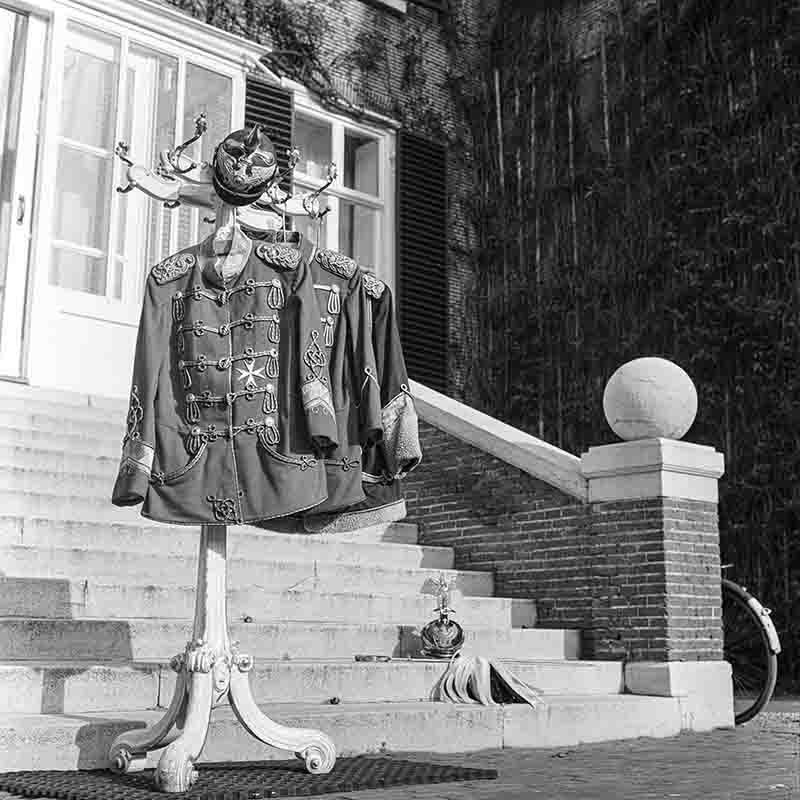 The uniform of Kaiser Wilhelm II on a clothes rack at the staircase of House Doorn in Holland