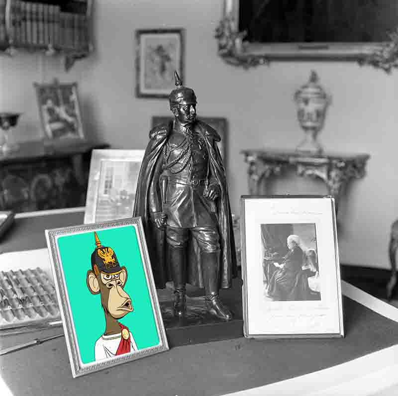 Photocollage of Kaiser Wilhelm's Desk in Doorn with the Bored Ape #1000. 