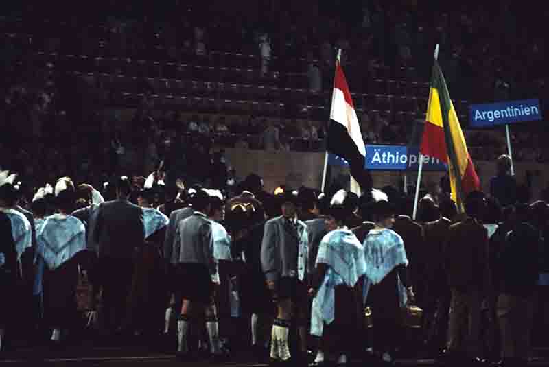 Athletes of the participating countries parade during the opening ceremony on August 26, 1972 of the Olympic Games in Munich.