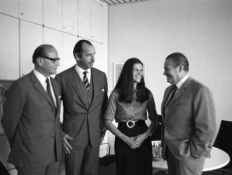 The later Queen Silvia of Sweden with German NOK President Willi Daume in Munich at the 1972 Olympic Games Press Office in Munich.